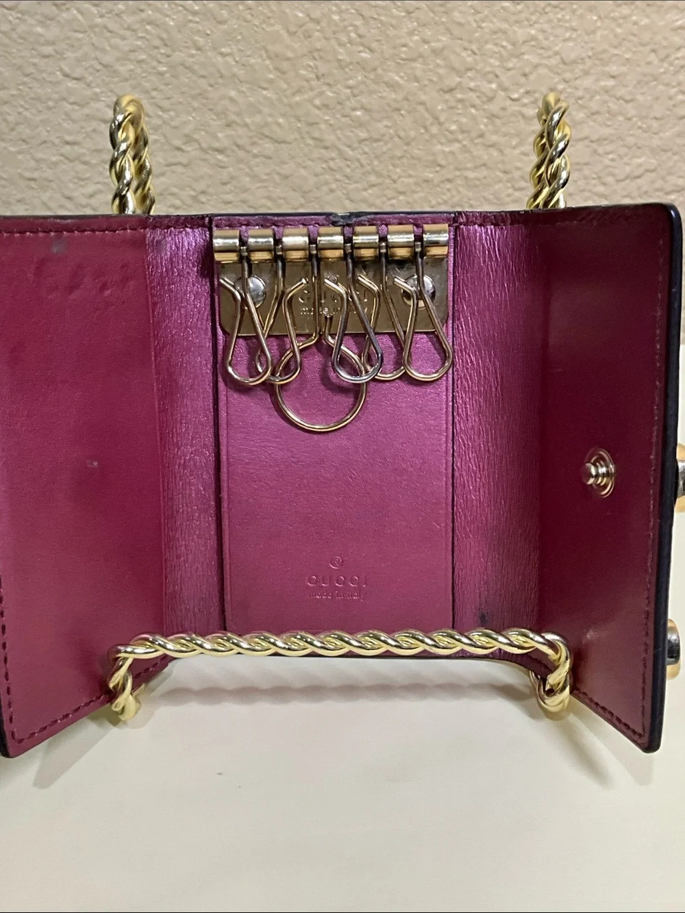 Gucci Brown GG Embossed Leather Key & Card Holder with Gold Hardware - Picture 7 of 13